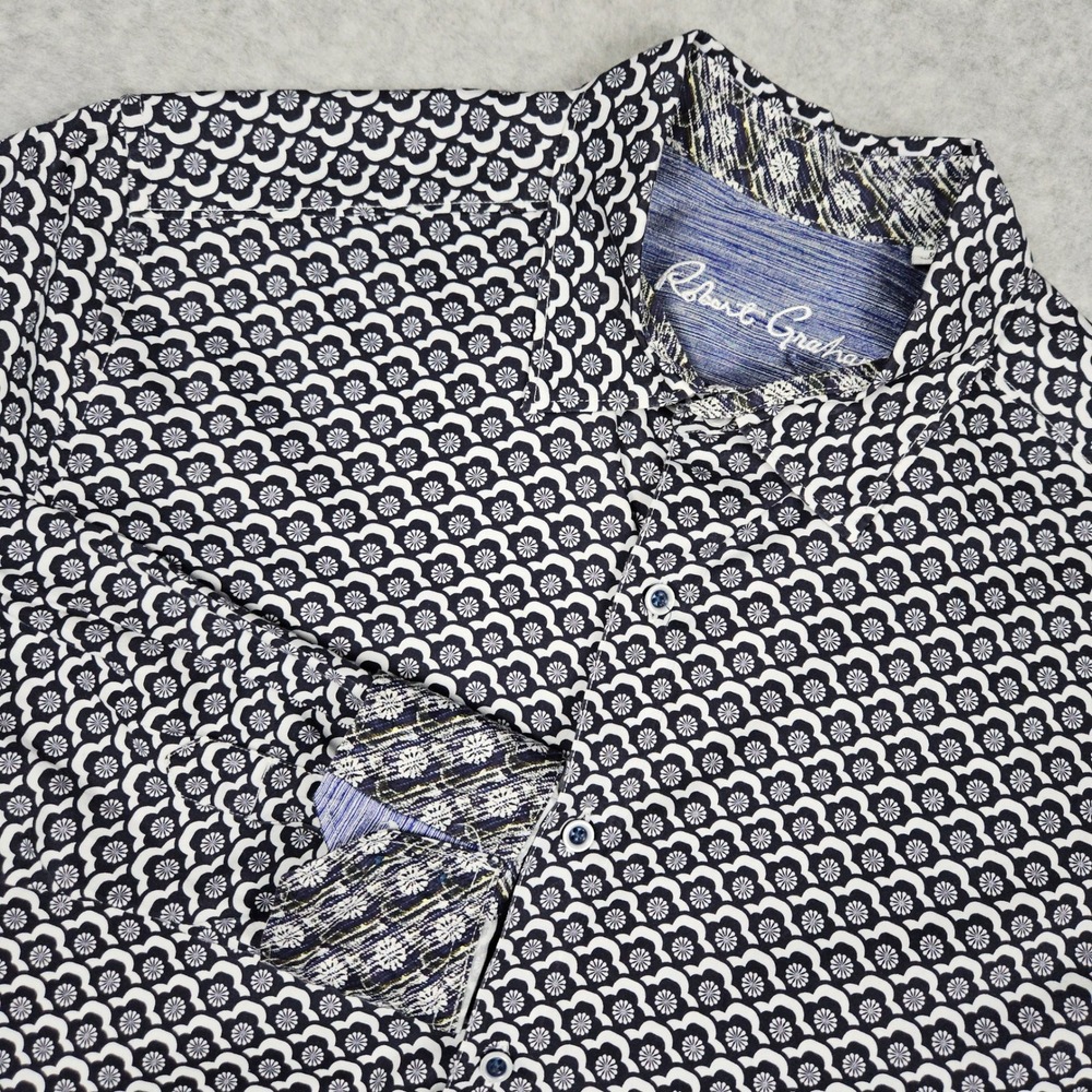Robert Graham Men's Large Blue Geometric Button Down Classic Fit Shirt Flip Cuff